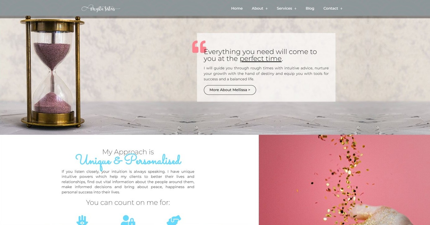 Mystic Sisters website before the redesign
